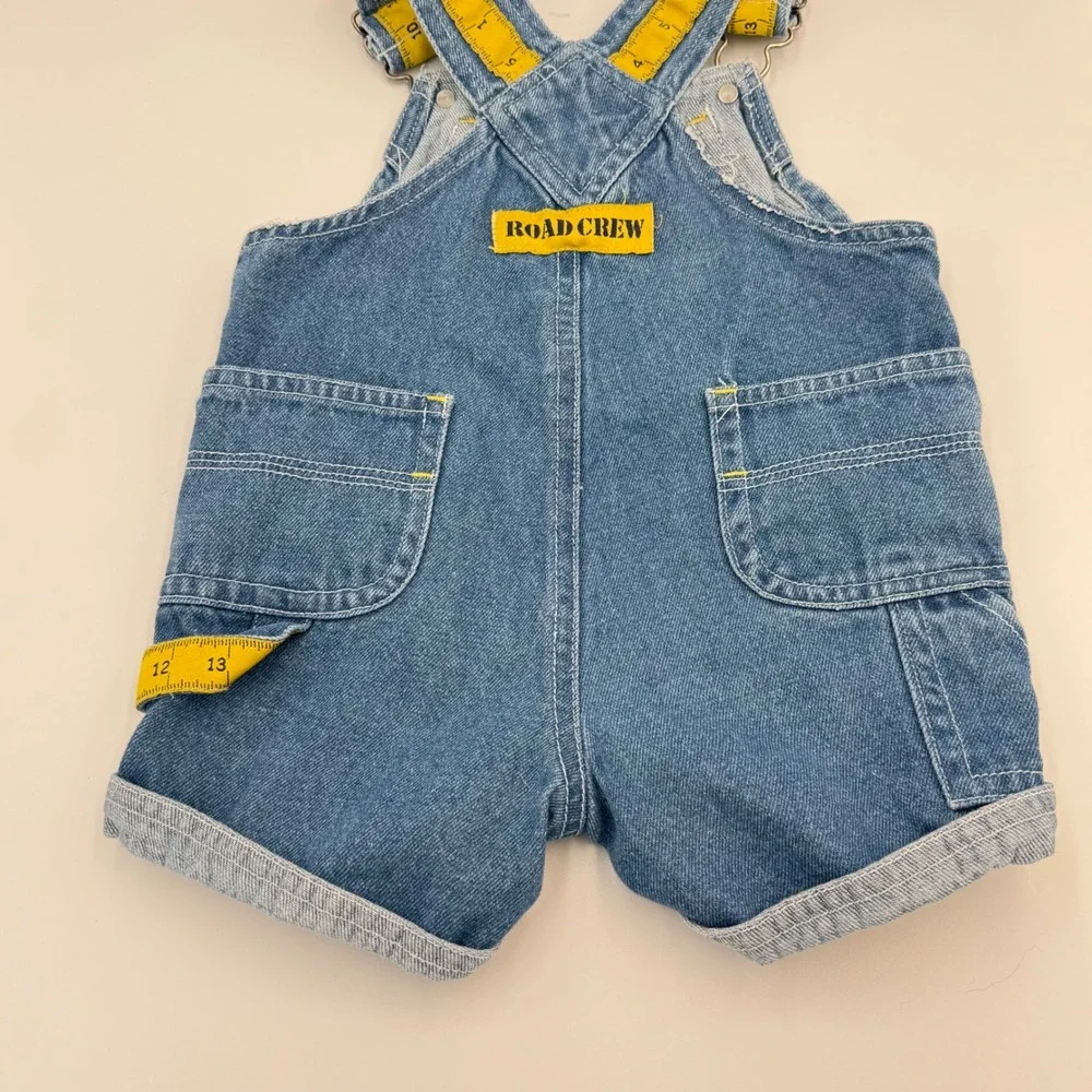 Vtg‎ Lil' Builder Denim Overalls – Tape Measure Straps & Road Crew Patch 3-6 mo.
